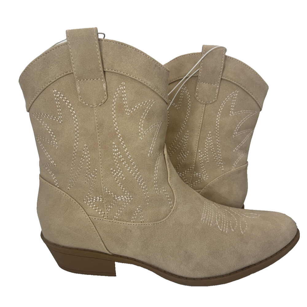 Womens 9 Cowgirl Boots Faux Suede Beige Neutral Country Cowboy Festival Concert - Picture 9 of 9